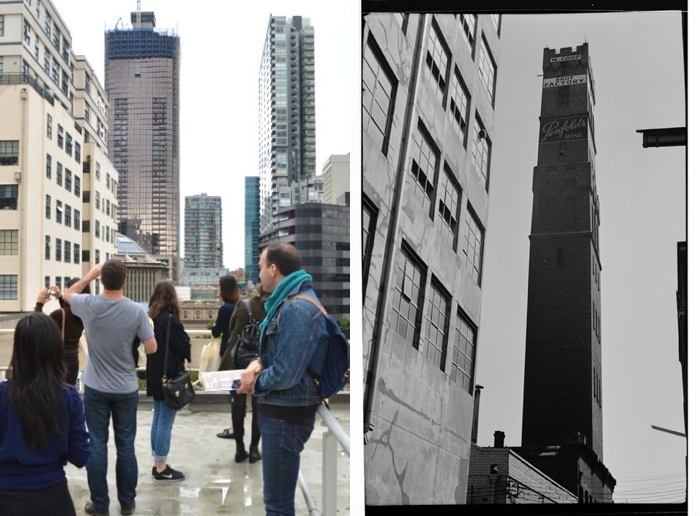Left – A view of Melbourne Central's surrounding streets and buildings, photographed by Michael Brady on Dale Campisi's history tour. Right – Knox Place in 1966. Photograph by K. J. Halla. 